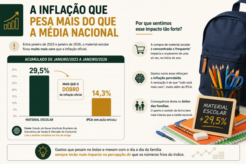 a compra de material escolar é justamente o tipo de gasto concentrado e frequente que reforça a sensação de que "tudo está mais caro"
