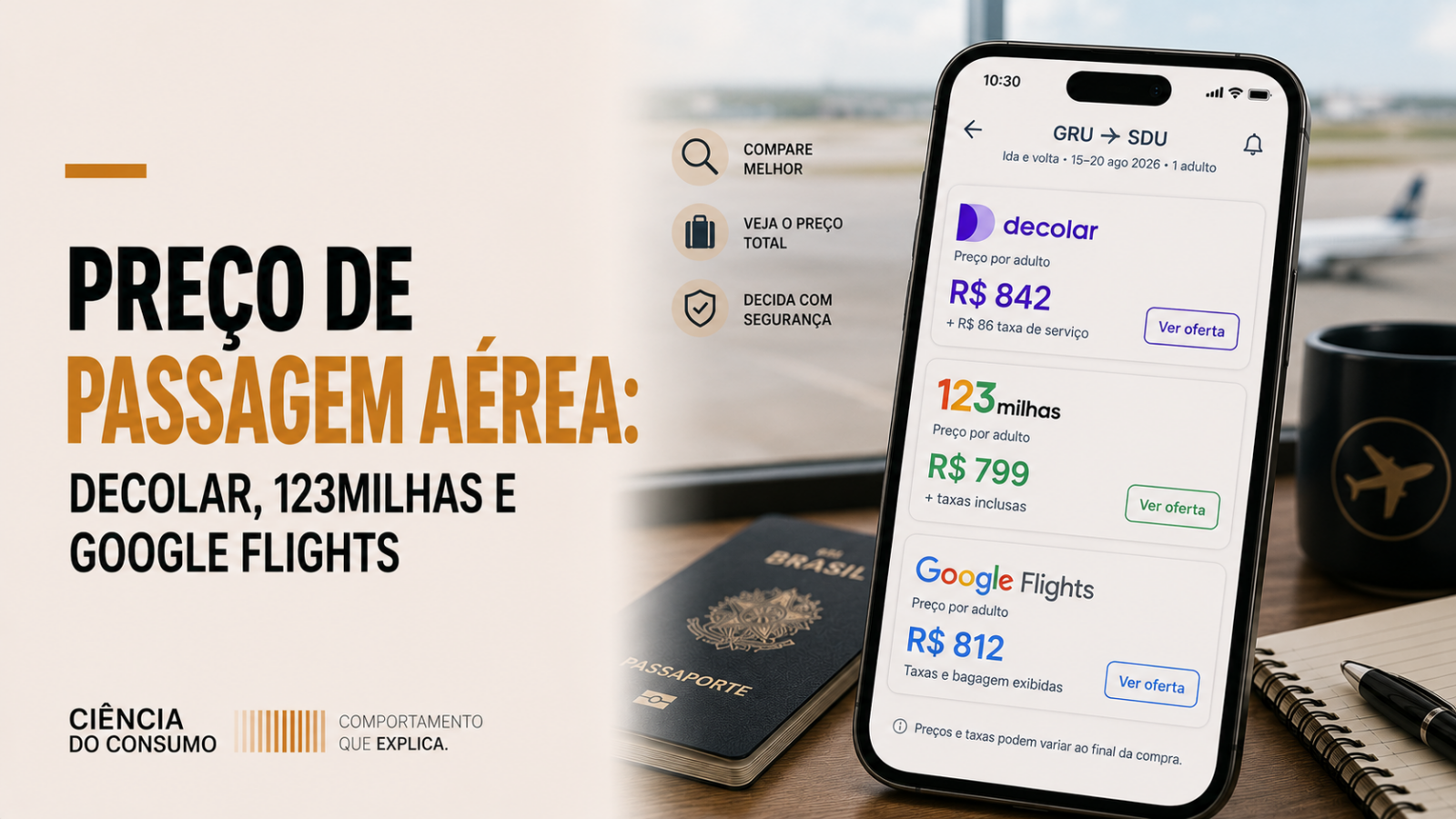 Preço de passagem aérea: comparamos Decolar, 123Milhas e Google Flights